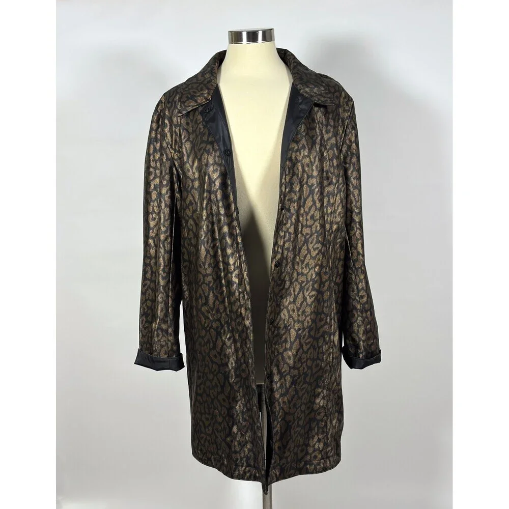 Reversible Animal Print Collared Jacket Black Leopard - Large